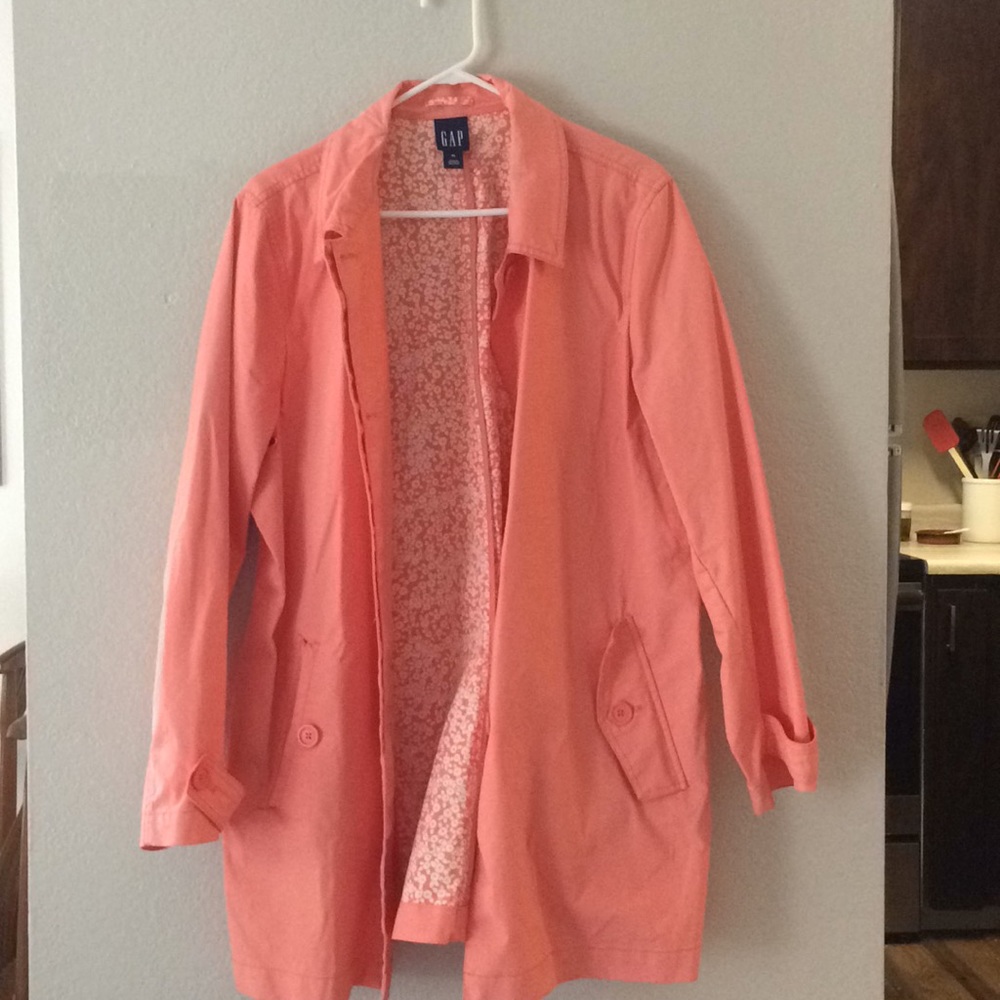 Salmon color lined trench coat